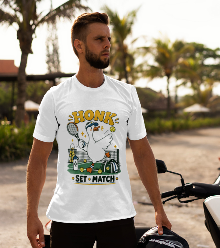 Honk Set Match Duck Playing Tennis Cartoon T-Shirt