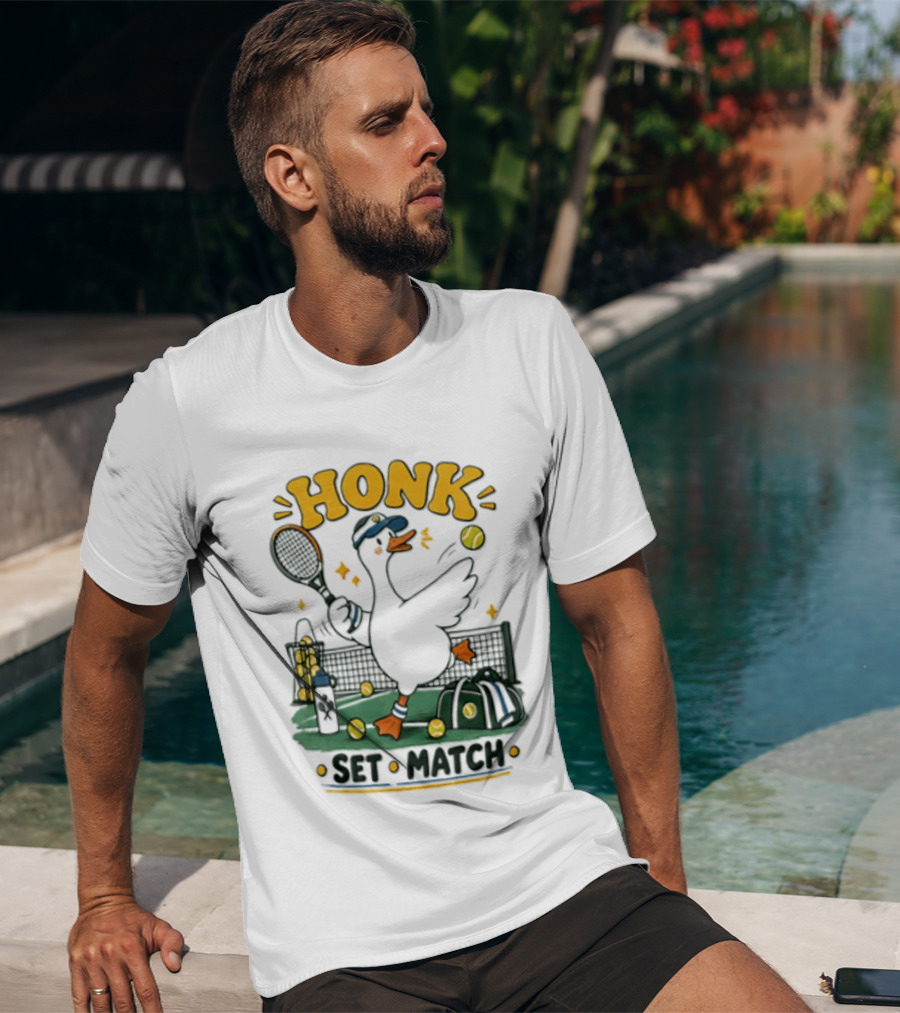 Honk Set Match Duck Playing Tennis Cartoon T-Shirt