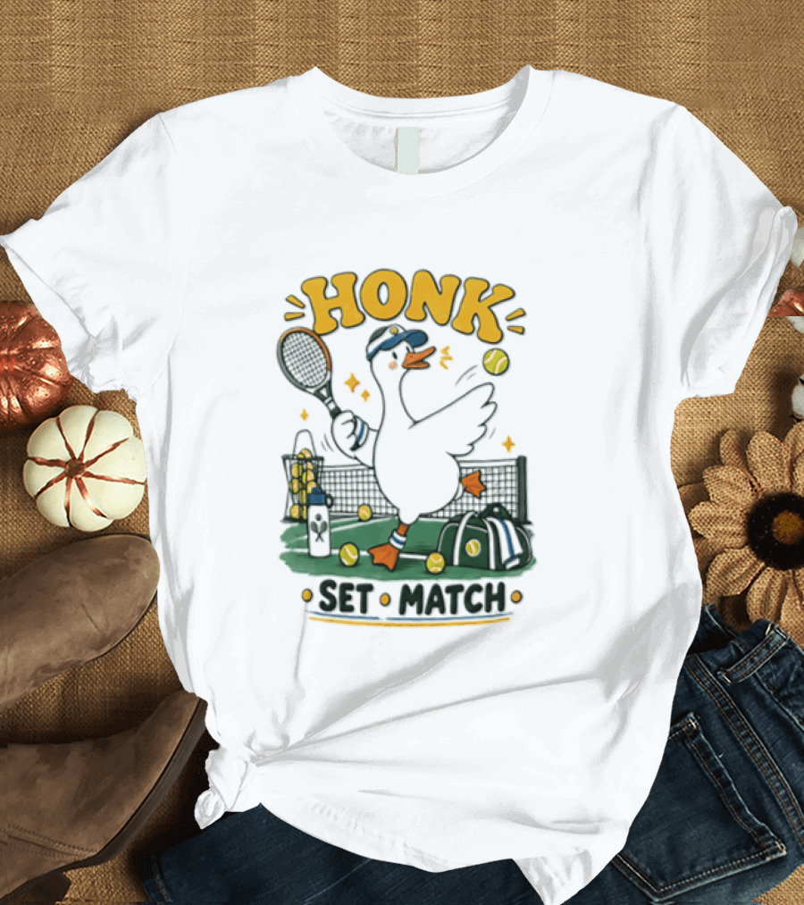Honk Set Match Duck Playing Tennis Cartoon T-Shirt