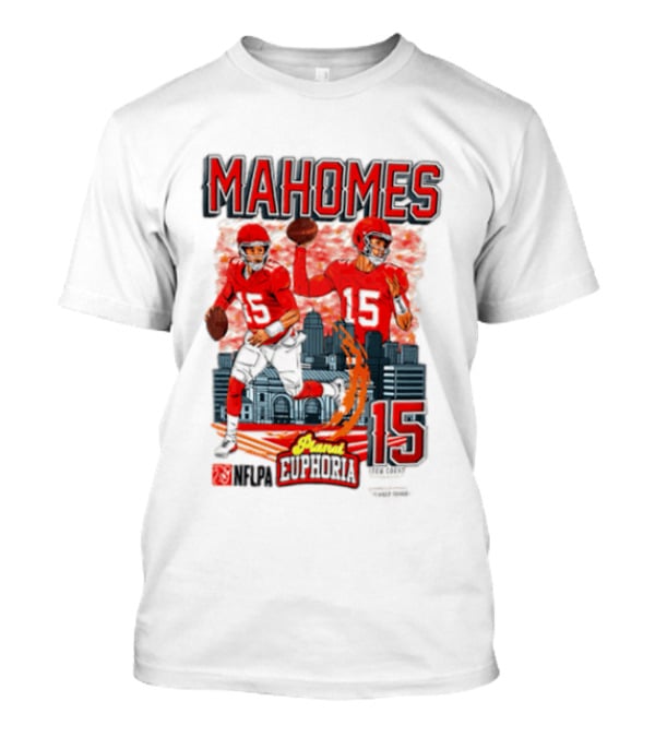 Mahomes Kansas City Chiefs Quarterback Euphoria 15 Skyline NFL Players T-Shirt