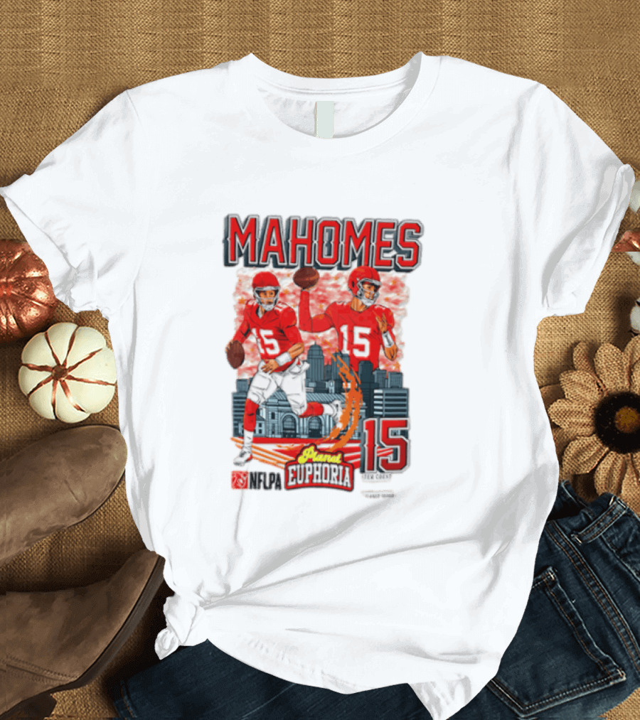Mahomes Kansas City Chiefs Quarterback Euphoria 15 Skyline NFL Players T-Shirt