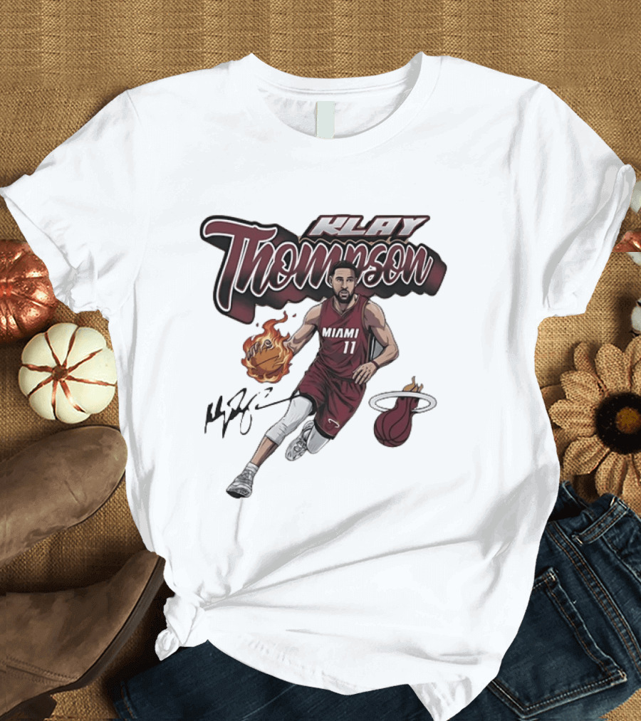 Klay Thompson Miami Heat NBA Basketball Flaming Ball Signature T-Shirt
