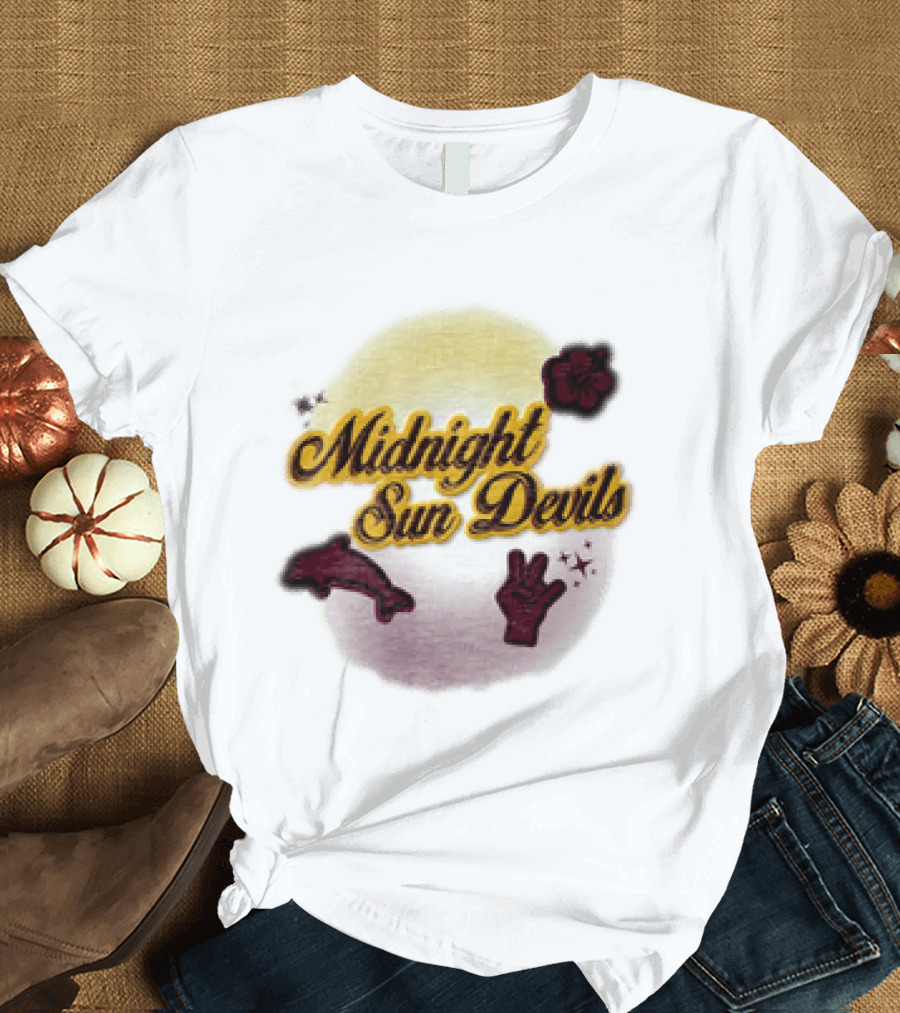 Midnight Sun Devils Hibiscus Flower Dolphin And Peace Sign T-Shirt