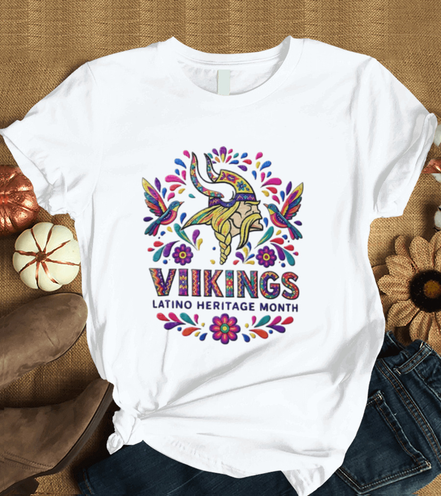 Minnesota Vikings Latino Heritage Month Viking Hummingbirds Floral Folk T-Shirt