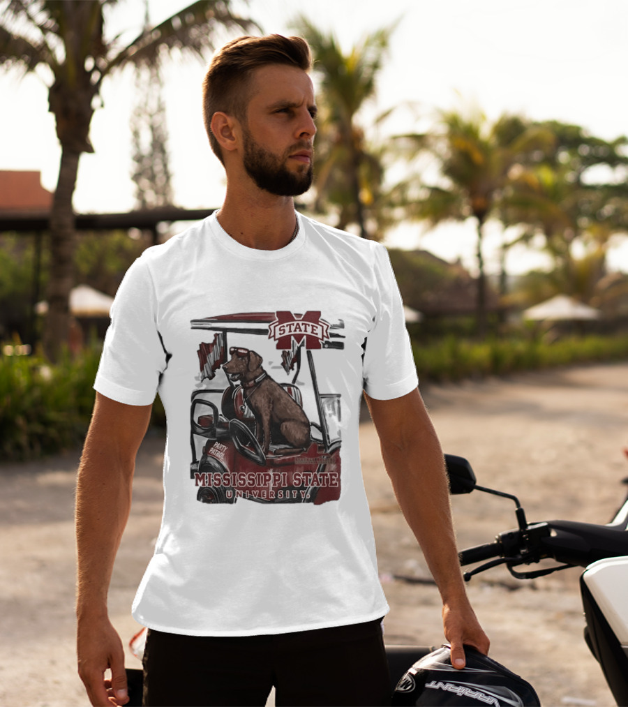 Mississippi State University Bulldogs Party Patrol Brown Lab Golf Cart T-Shirt