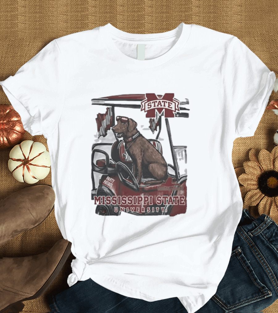 Mississippi State University Bulldogs Party Patrol Brown Lab Golf Cart T-Shirt