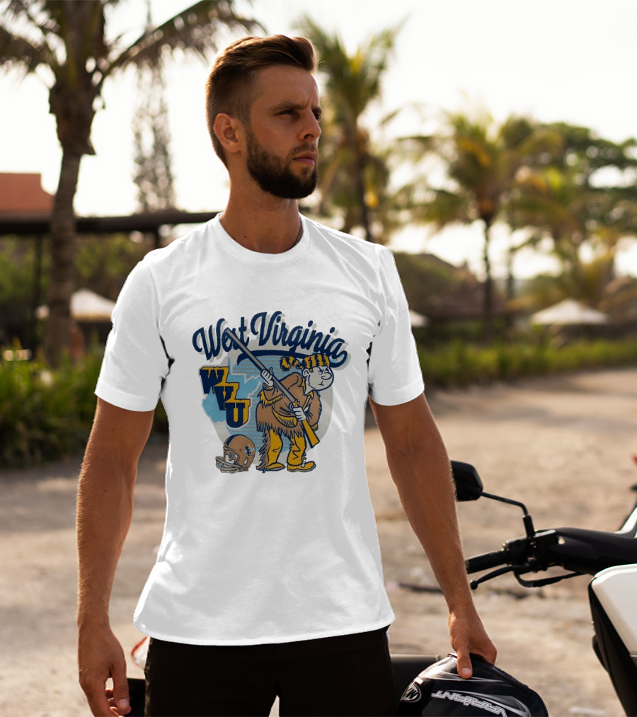 West Virginia Mountaineers WVU Mascot With Rifle And Helmet T-Shirt