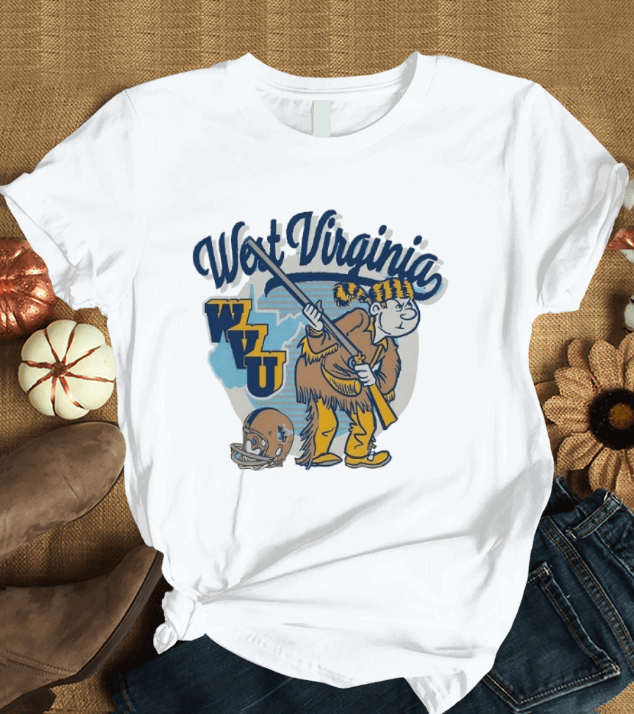 West Virginia Mountaineers WVU Mascot With Rifle And Helmet T-Shirt