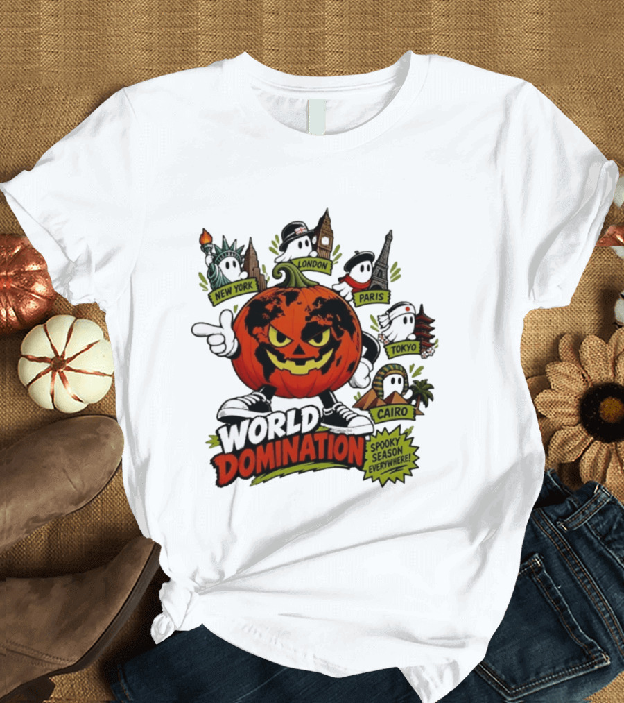 World Domination Pumpkin Spooky Season Everywhere New York London Paris Tokyo Cairo T-Shirt