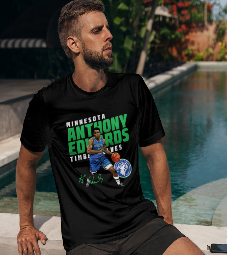 Anthony Edwards Minnesota Timberwolves NBA 5 Basketball Player Dribbling Ball T-Shirt