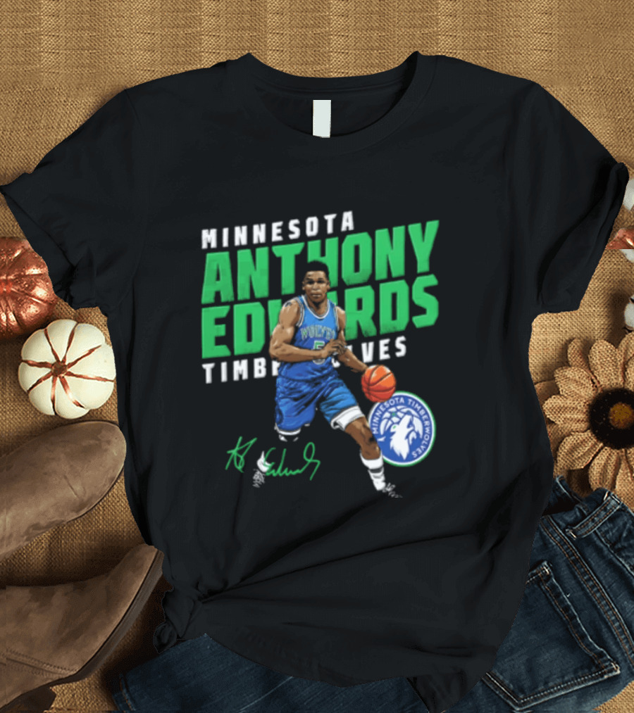 Anthony Edwards Minnesota Timberwolves NBA 5 Basketball Player Dribbling Ball T-Shirt