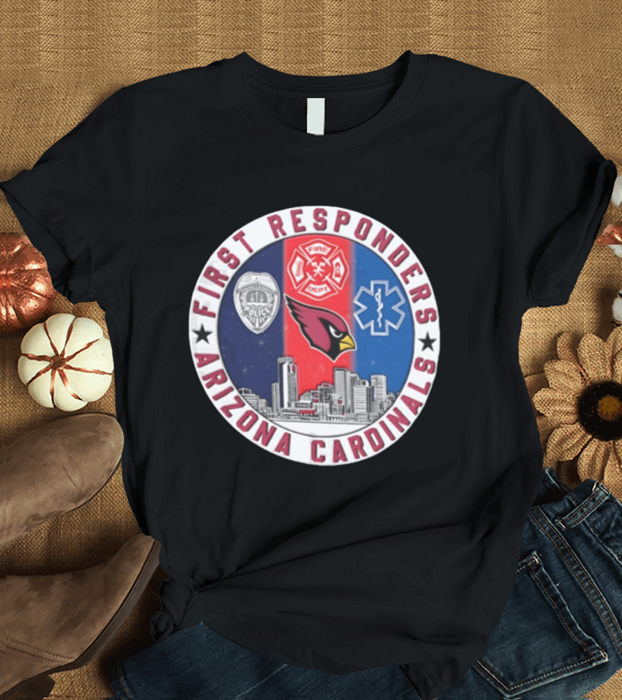 Arizona Cardinals First Responders Police Fire Medical Emblems Skyline T-Shirt