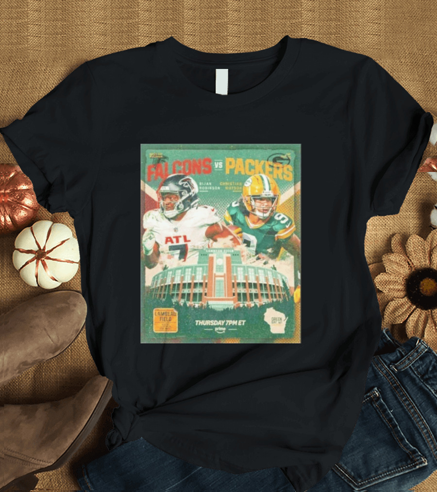 Bijan Robinson Christian Watson Falcons Vs Packers Lambeau Field Thursday 7PM ET Prime 2026 T-Shirt