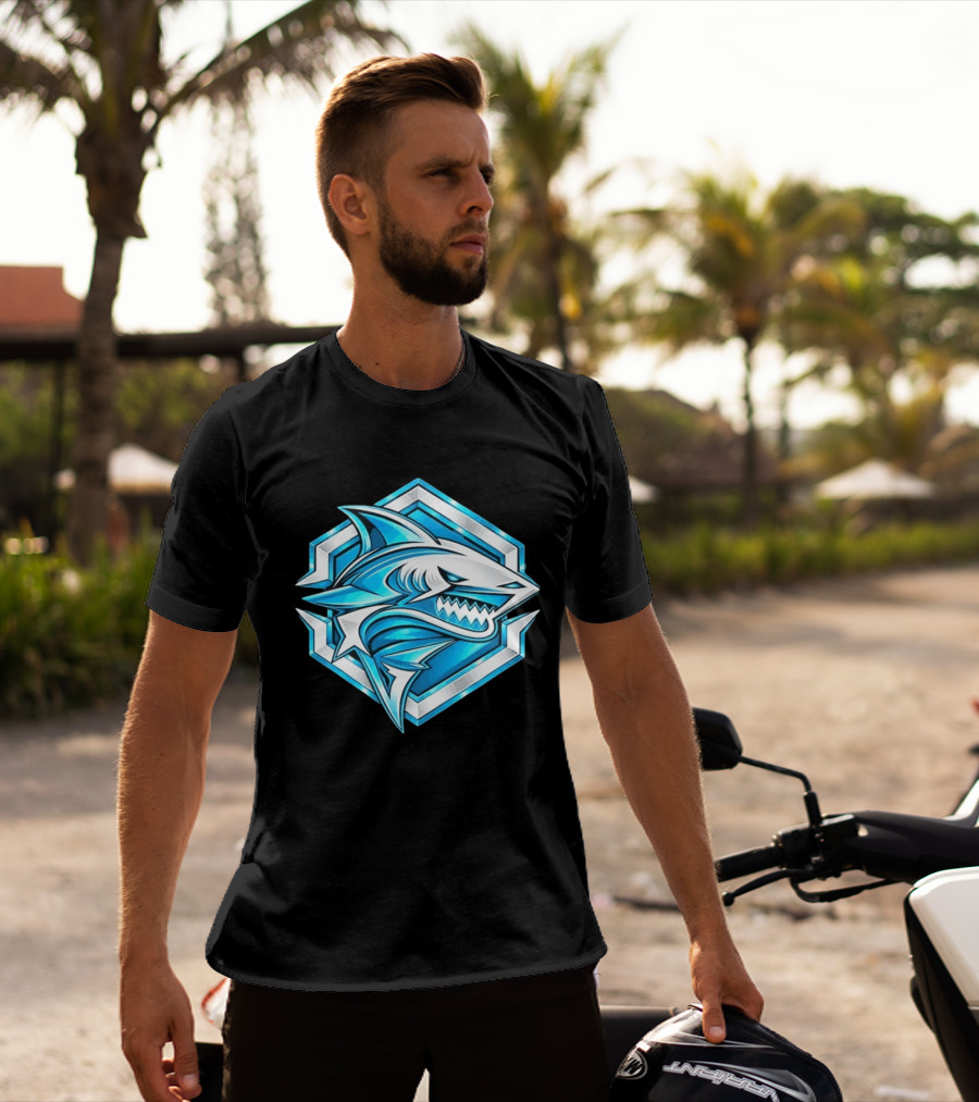 Blue Shark Hexagon Esports Gaming Shark T-Shirt