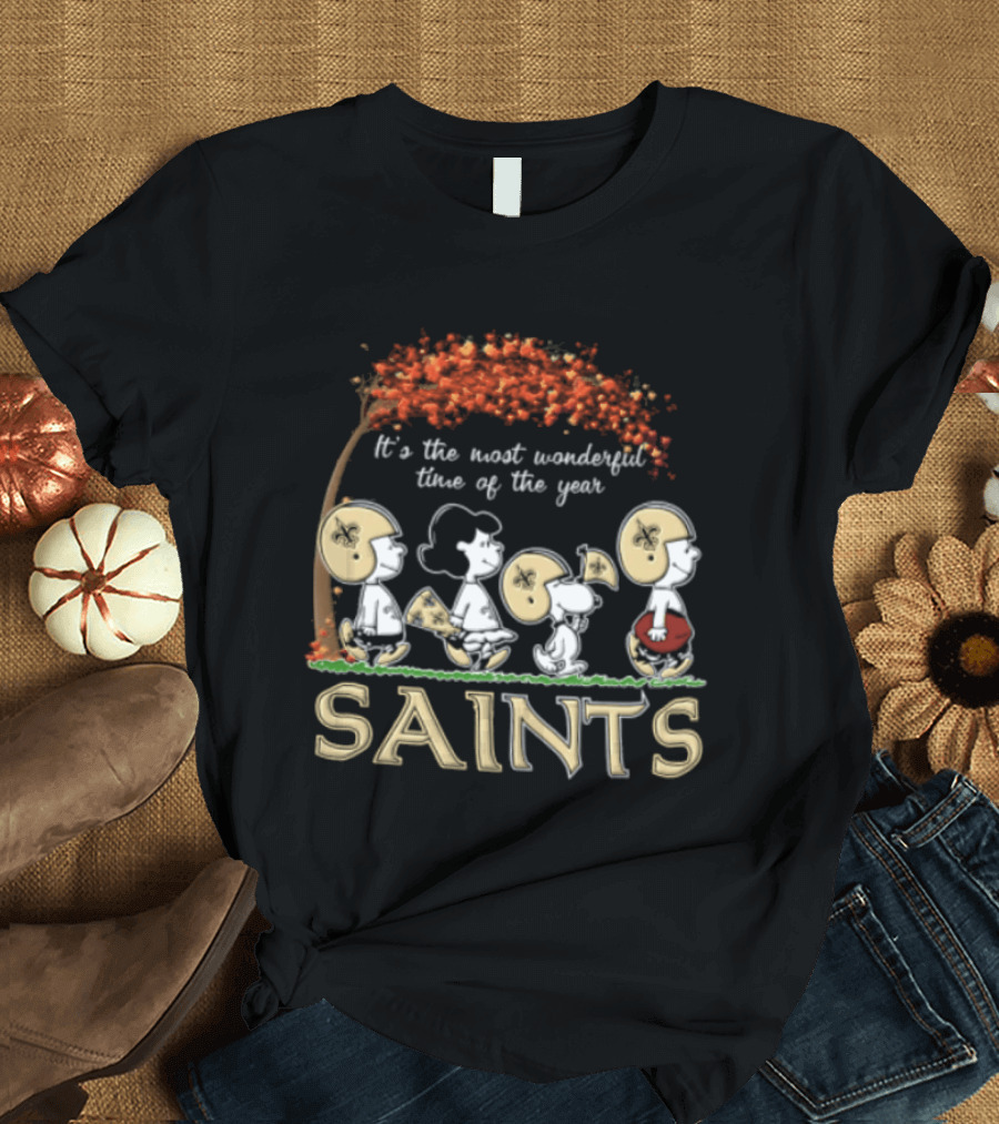 New Orleans Saints Charlie Brown Snoopy It's The Most Wonderful Time Of The Year T-Shirt