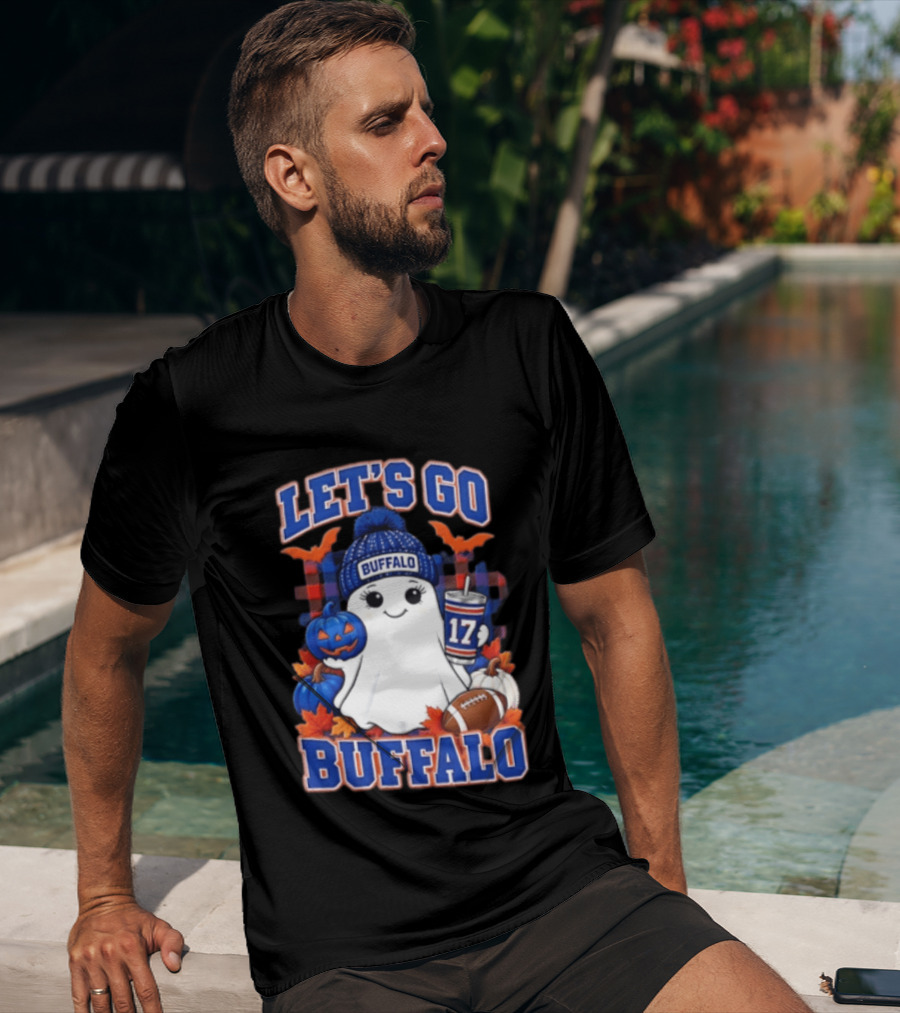 Let's Go Buffalo Ghost With Beanie Pumpkin And Football T-Shirt