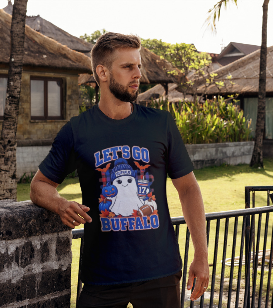 Let's Go Buffalo Ghost With Beanie Pumpkin And Football T-Shirt