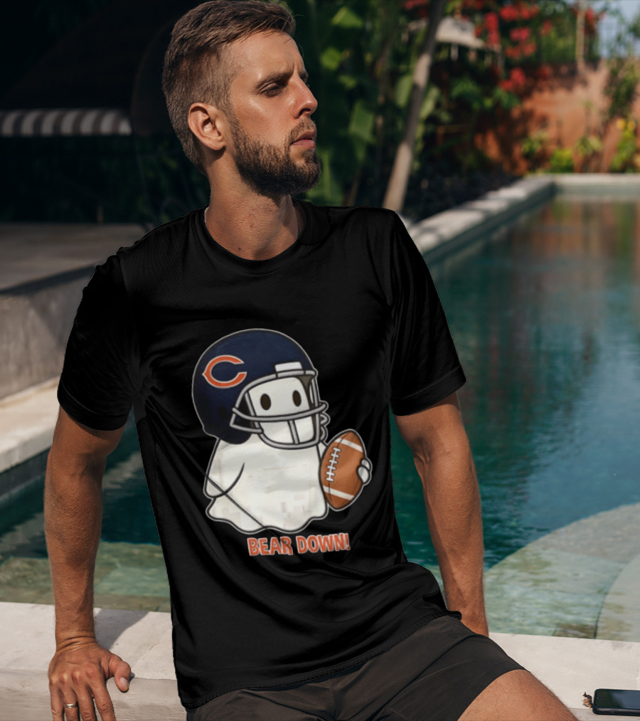 Chicago Bears Bear Down Ghost Football Helmet Holding Ball T-Shirt