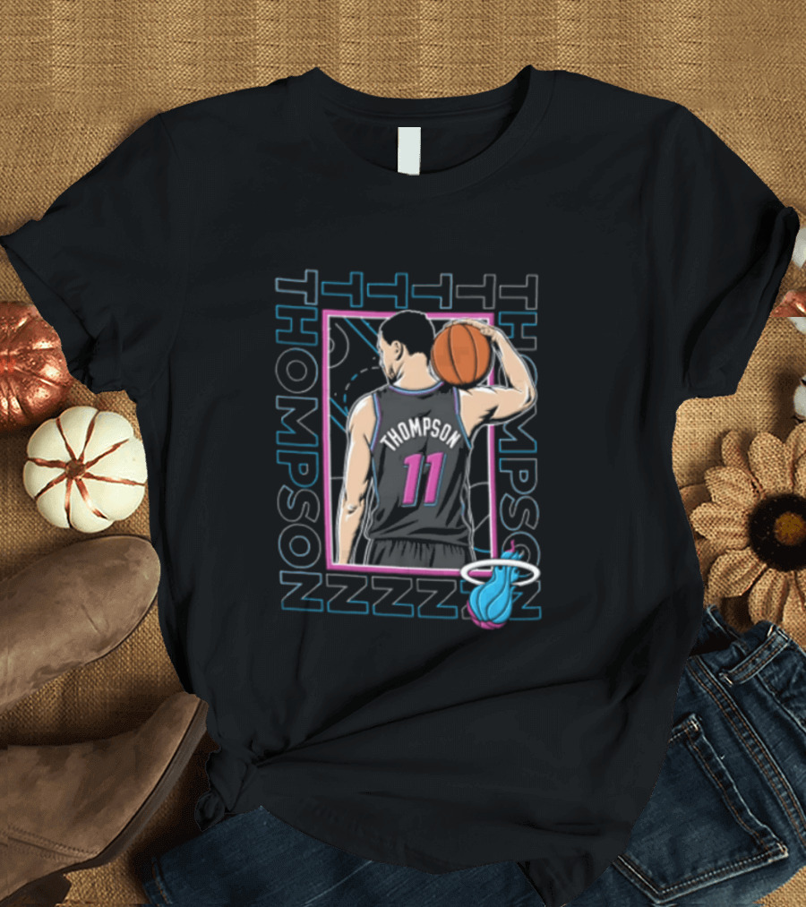 Thompson 11 Miami Heat Basketball Player Holding Ball NBA T-Shirt