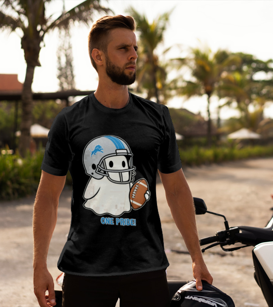 Detroit Lions Ghost One Pride Football Helmet And Ball T-Shirt