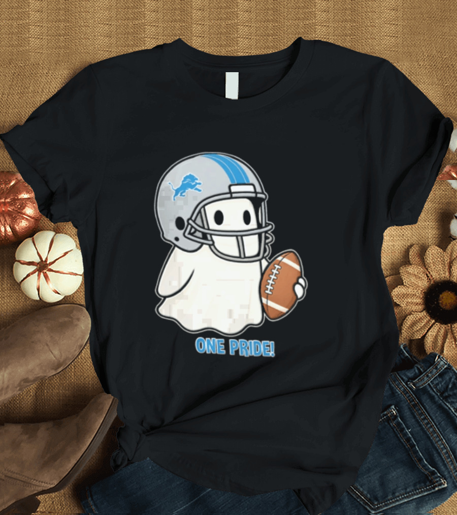 Detroit Lions Ghost One Pride Football Helmet And Ball T-Shirt