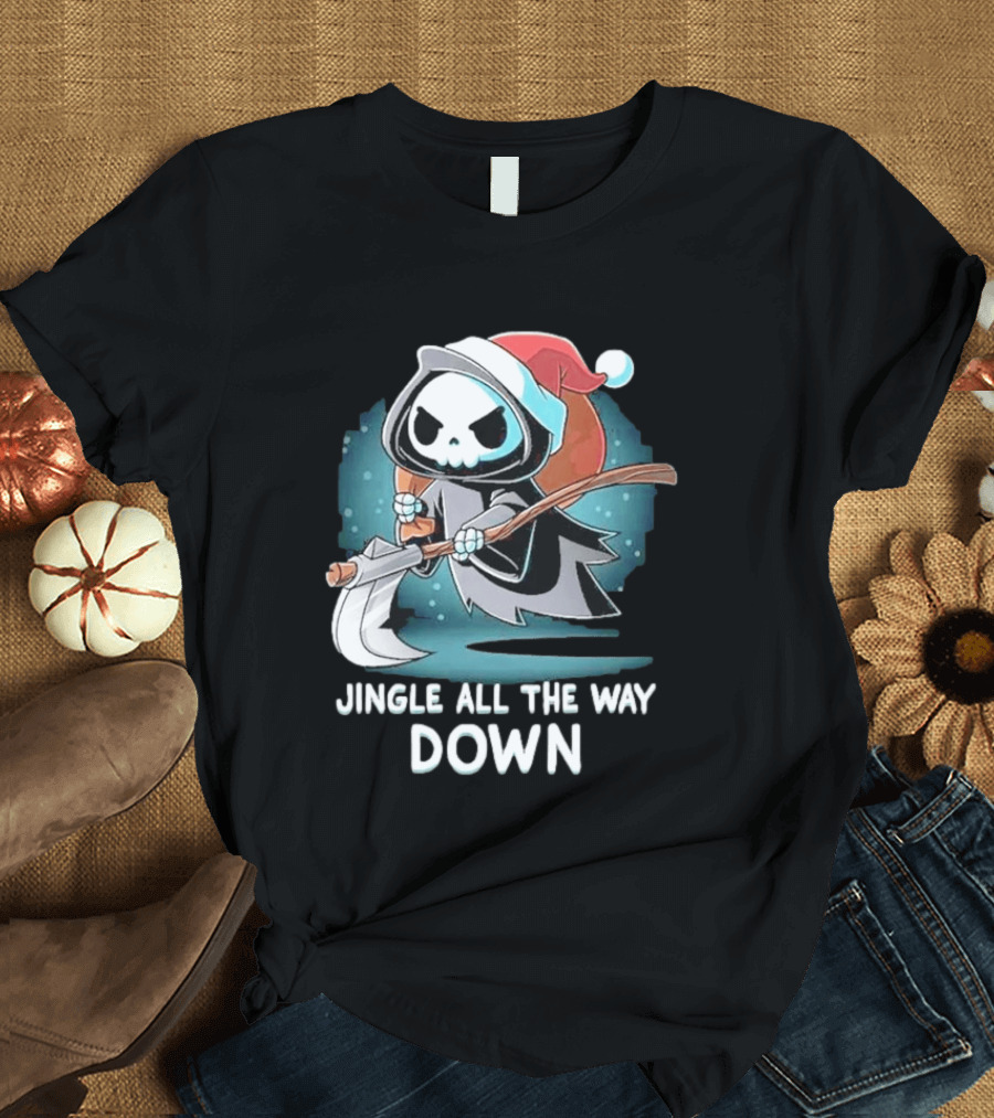 Jingle All The Way Down Grim Reaper Santa Hat T-Shirt