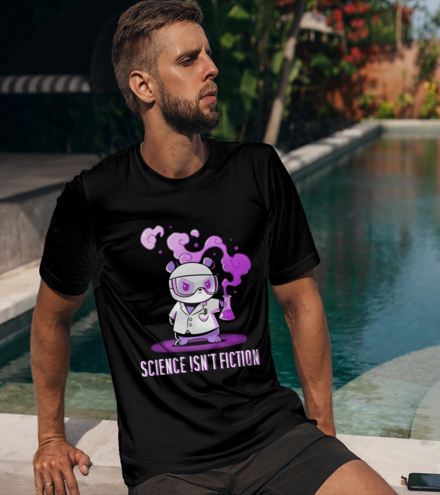 Science Isn't Fiction Panda Scientist With Beaker And Purple Smoke T-Shirt
