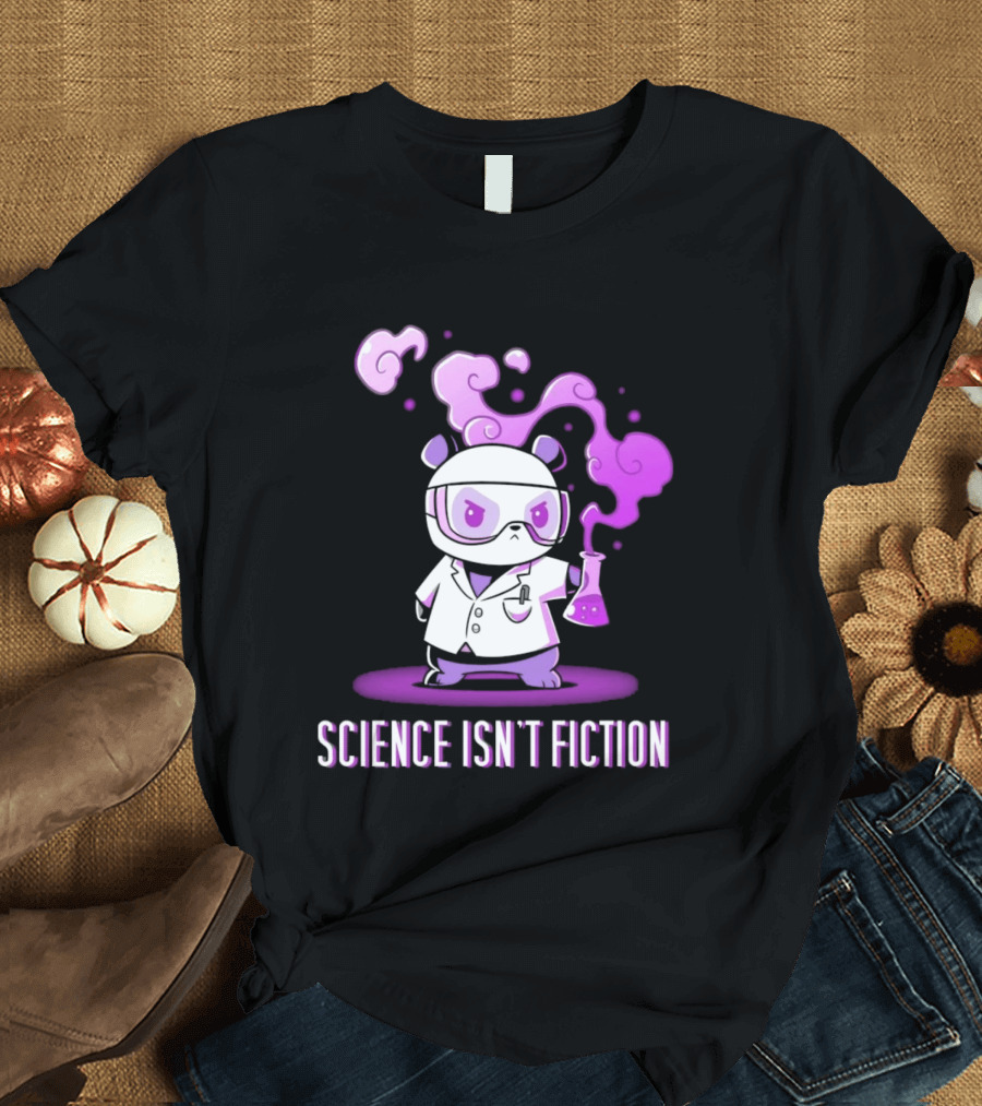 Science Isn't Fiction Panda Scientist With Beaker And Purple Smoke T-Shirt