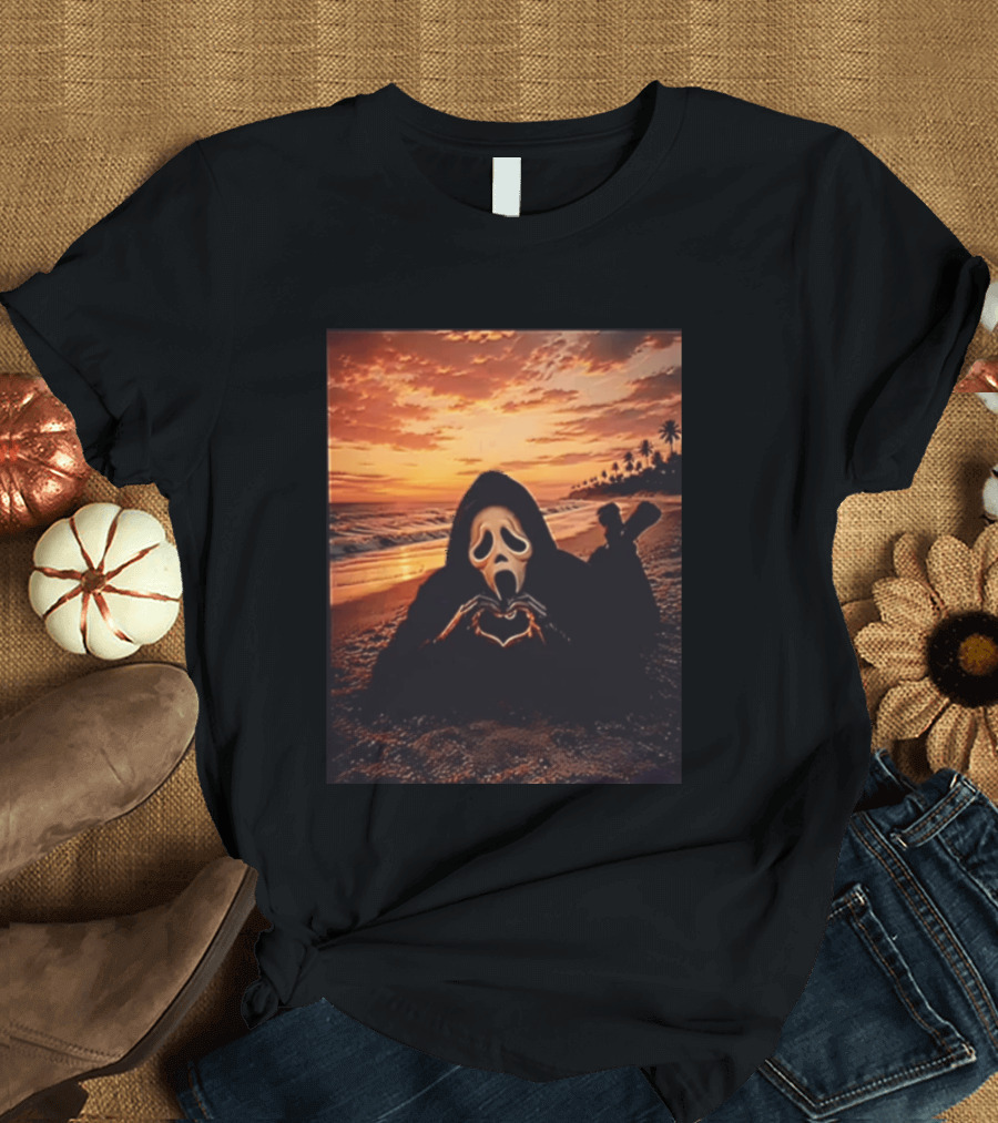 Ghostface Romantic Beach Sunset Valentine's Day Scream Lover T-Shirt