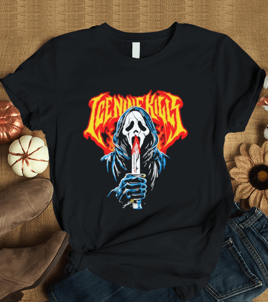 Ice Nine Kills Ghostface Horror Metal Band Red Text Knife T-Shirt