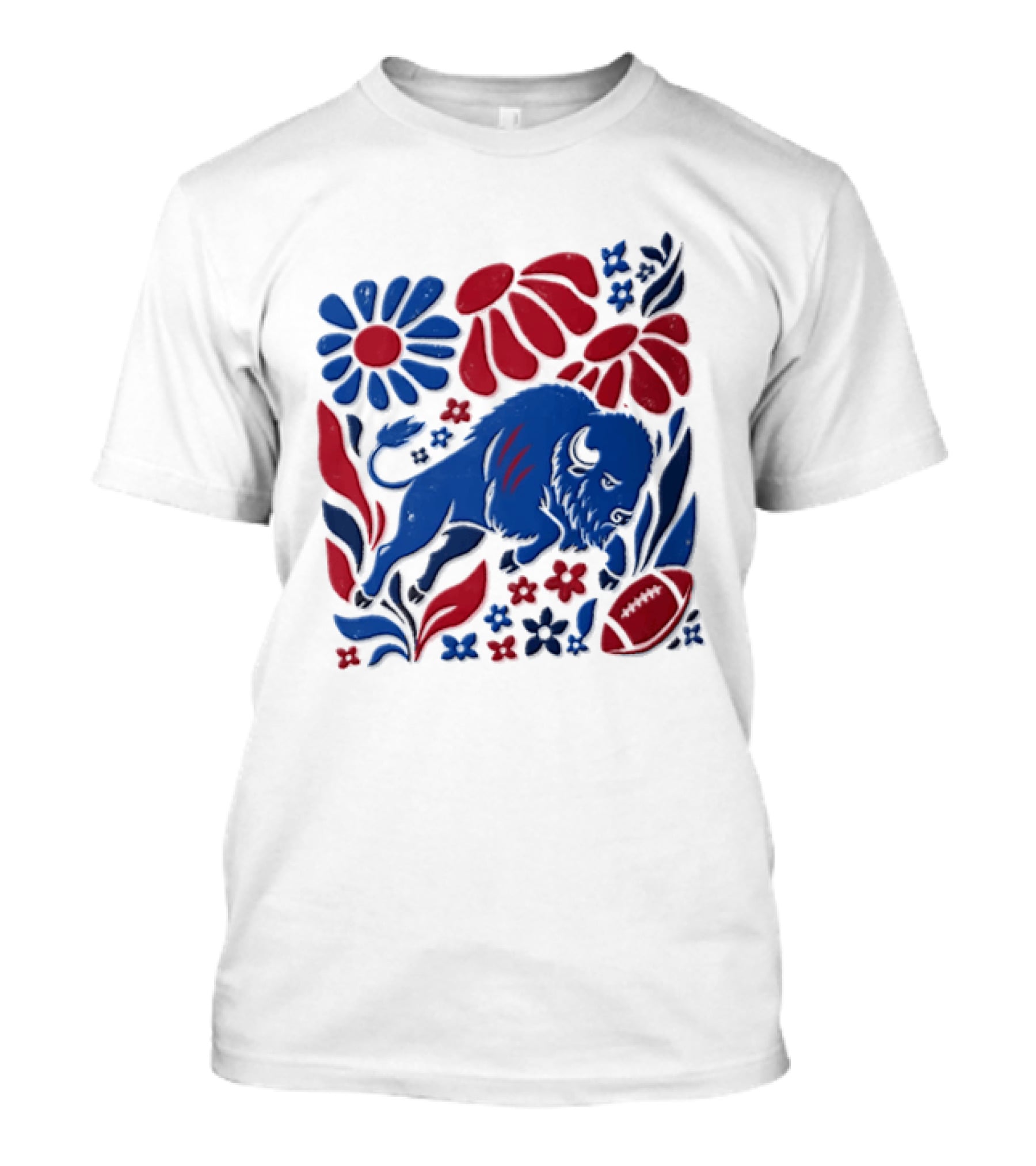 Buffalo Bills Charging Buffalo Red Blue Flowers Football T-Shirt