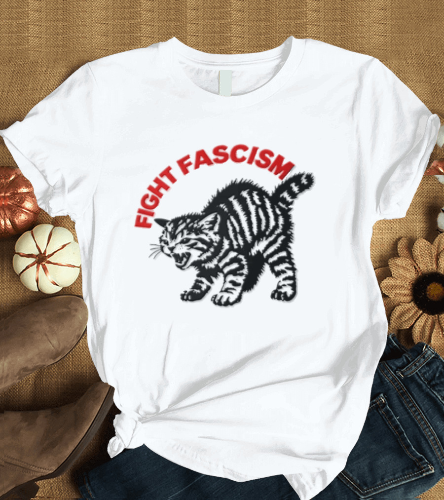 Hissing Striped Kitten Fight Fascism Arched T-Shirt