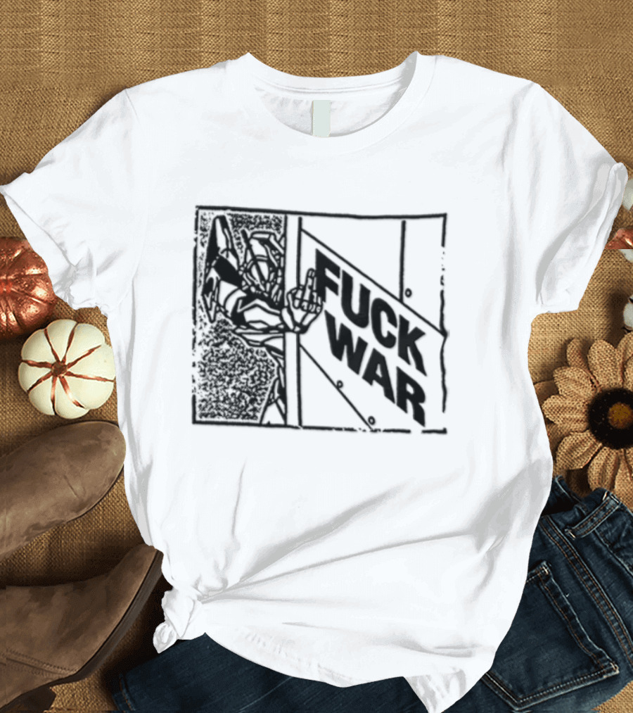 Fuck War Robot Middle Finger Gesture T-Shirt