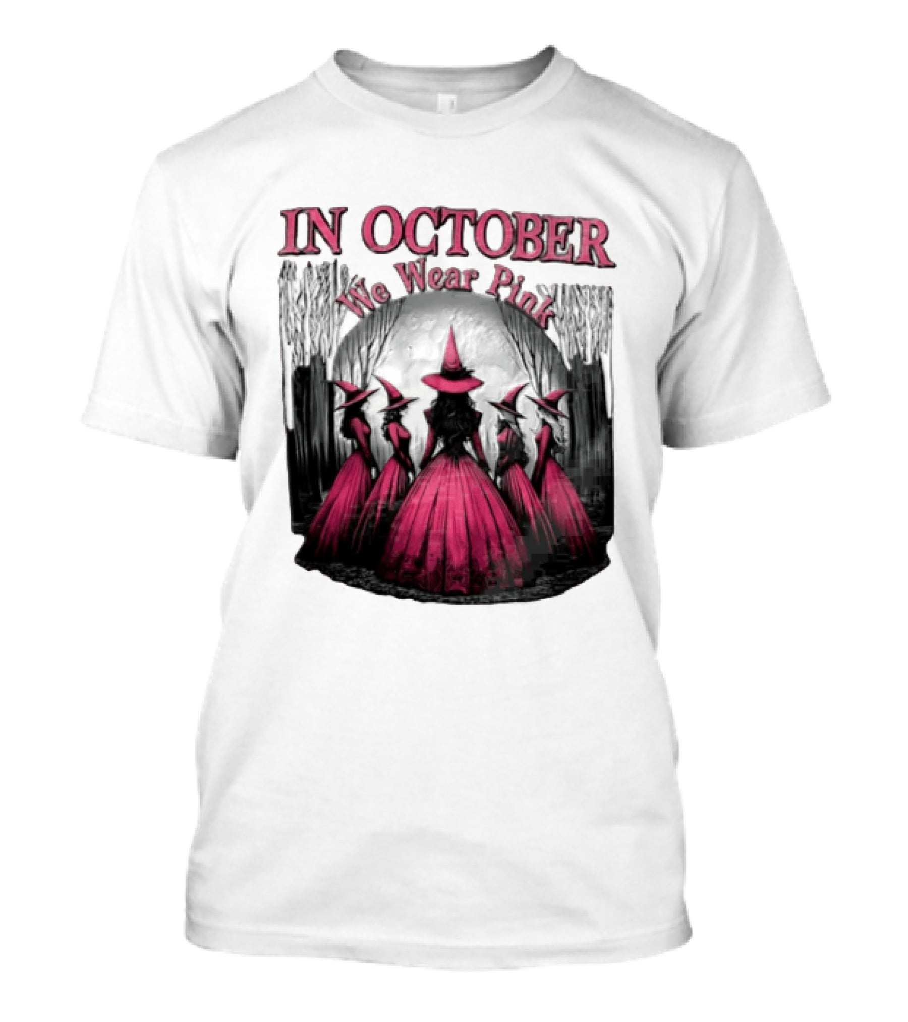 In October We Wear Pink Five Witches Pink Dresses Forest Moon T-Shirt