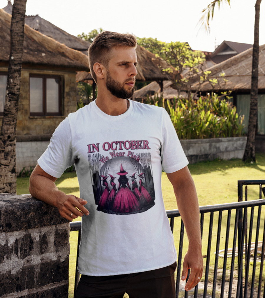 In October We Wear Pink Five Witches Pink Dresses Forest Moon T-Shirt
