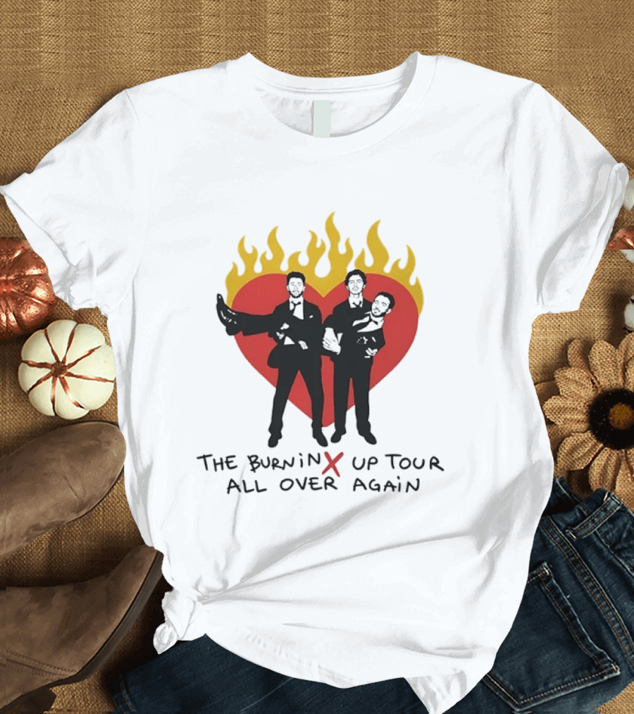 Jonas Brothers Burnin Up Tour All Over Again Fiery Heart Trio T-Shirt