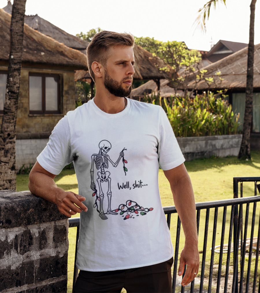 Well Shit Christmas Skeleton Holiday Lights T-Shirt