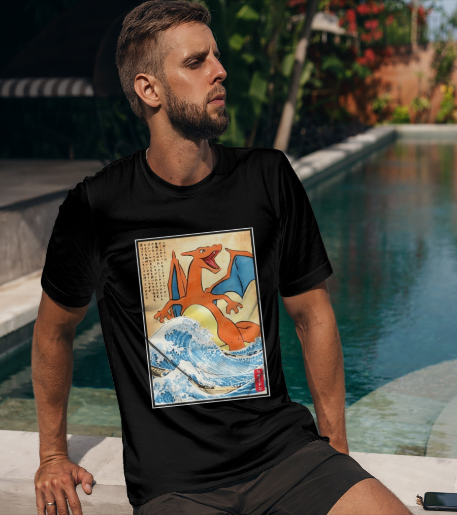 Charizard Ukiyo E Wave Japanese Pokemon Lizardon Kanagawa Print T-Shirt