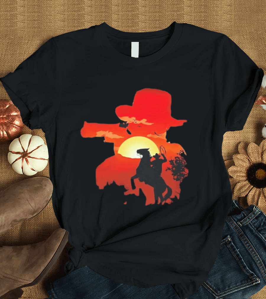 Red Dead Redemption Cowboy Sunset Western Horseback Adventure T-Shirt