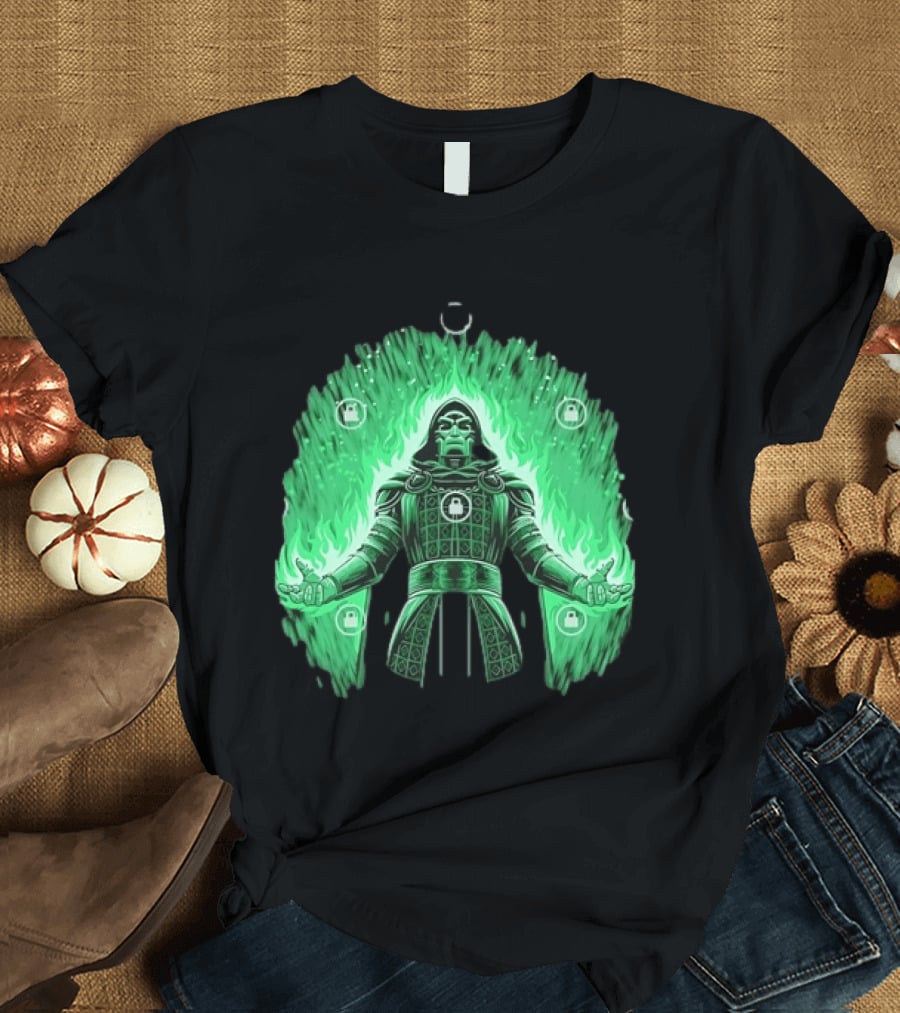Doctor Doom Marvel Villain Green Flame Power Locked T-Shirt