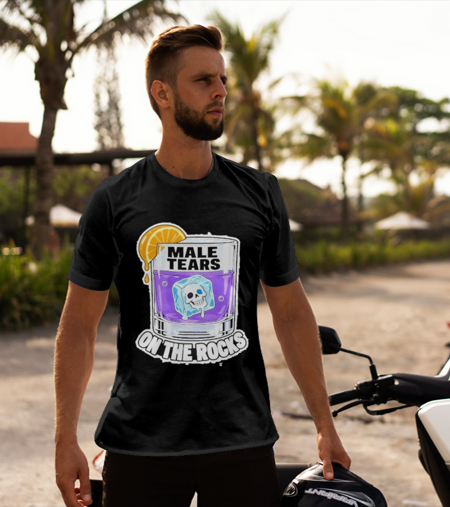 Male Tears On The Rocks Skull Ice Cube Glass Orange Slice T-Shirt