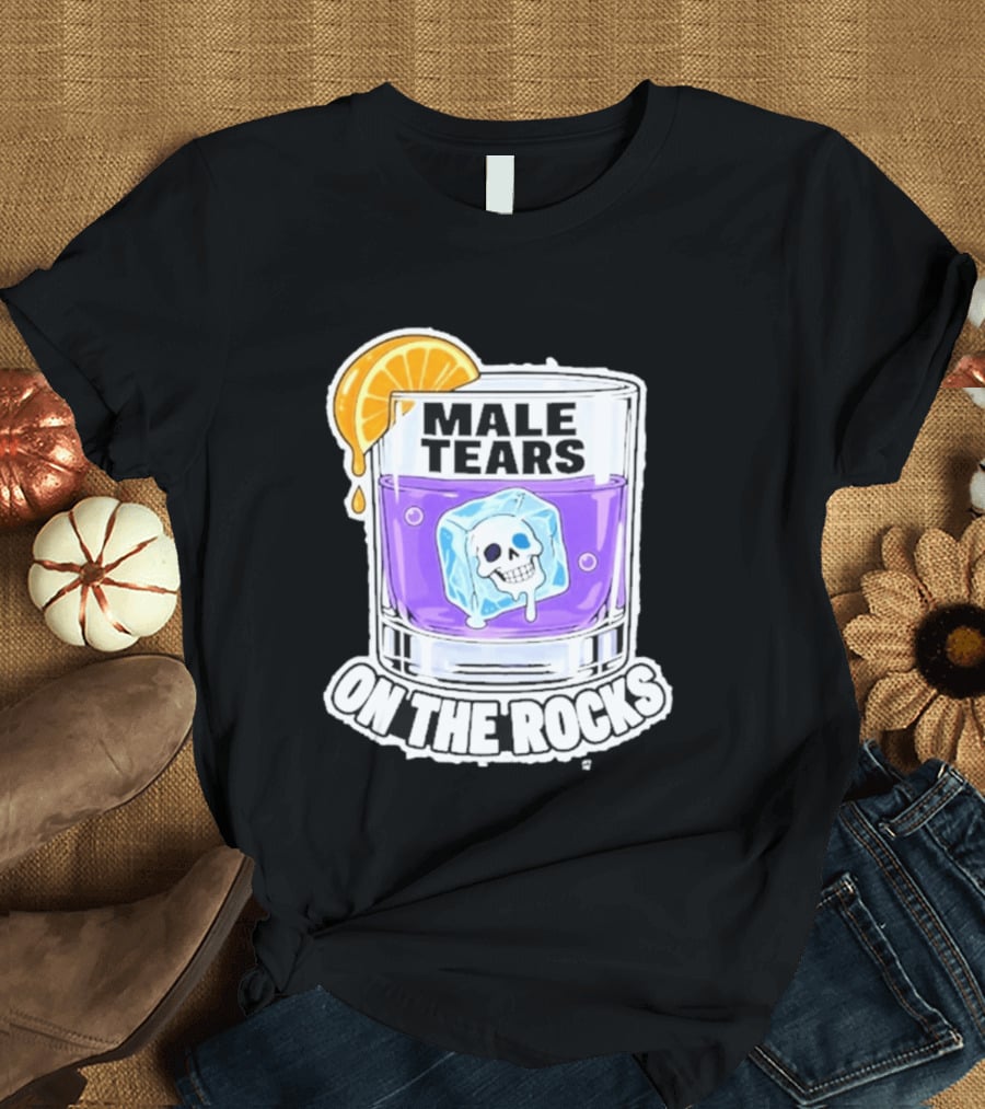 Male Tears On The Rocks Skull Ice Cube Glass Orange Slice T-Shirt