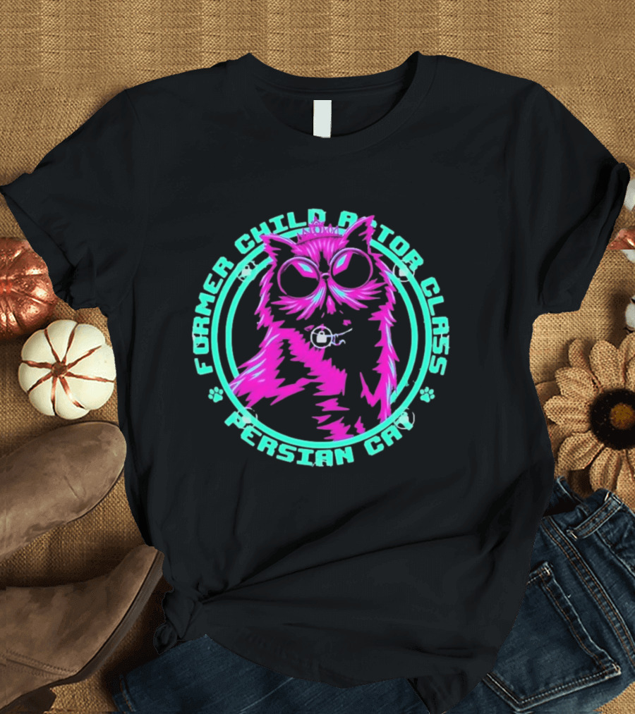 Former Child Actor Class Persian Cat Neon Crowned Kitty T-Shirt