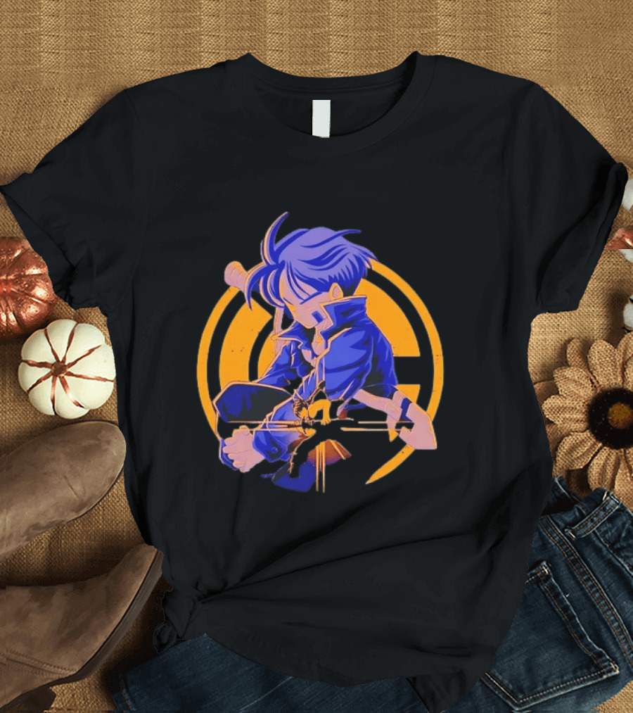 Future Trunks Dragon Ball Z Anime Character Illustrated Sitting Pose T-Shirt