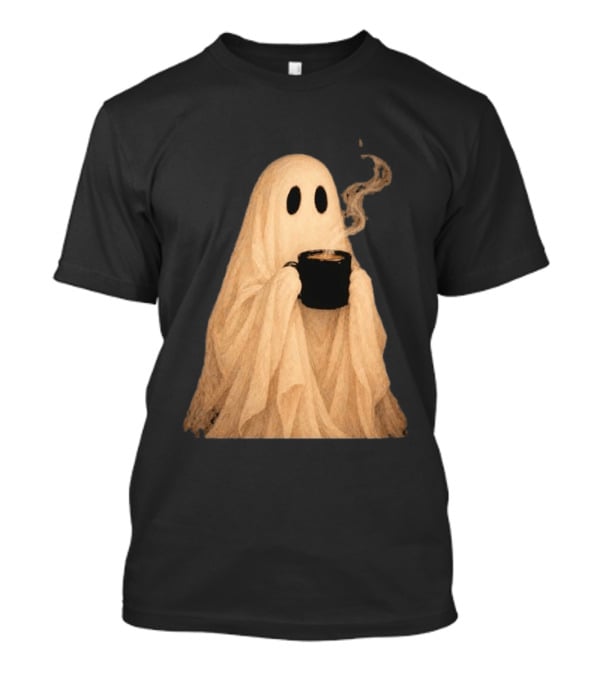 Ghost Spooky Coffee Bar Halloween Cozy Ghost Holding Coffee Steam T-Shirt
