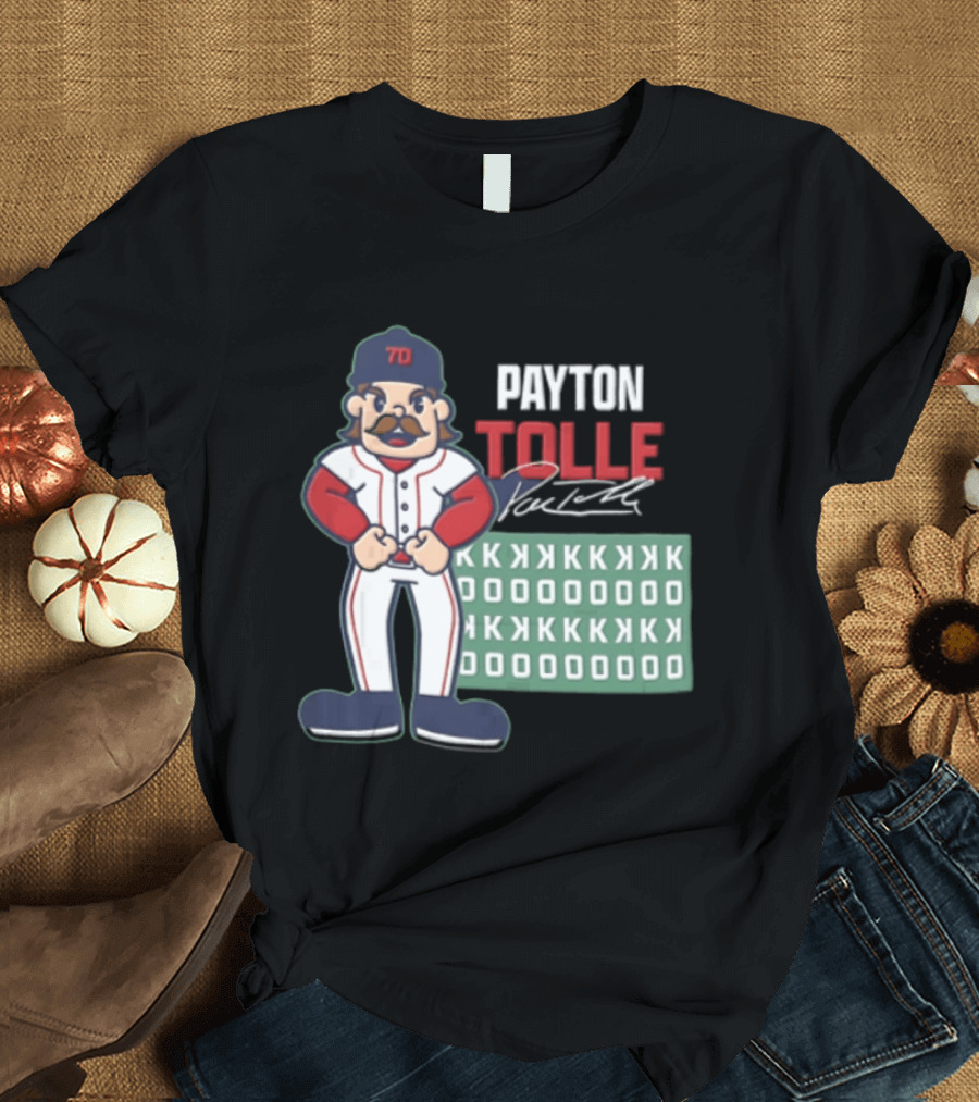 Payton Tolle Cartoon Baseball Player Mustache Cap K Strikeouts T-Shirt