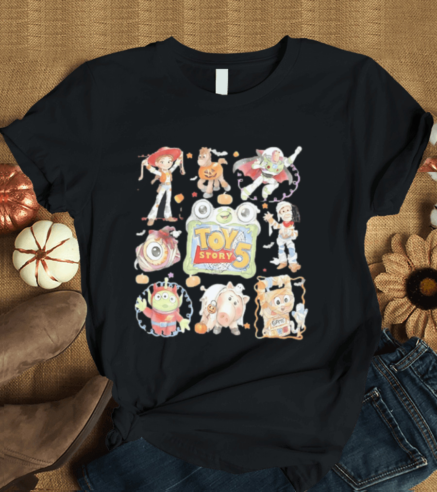 Toy Story 5 Halloween 2026 Buzz Woody Jessie Hamm Alien Potato Rex Bo Peep Slinky Decorations T-Shirt
