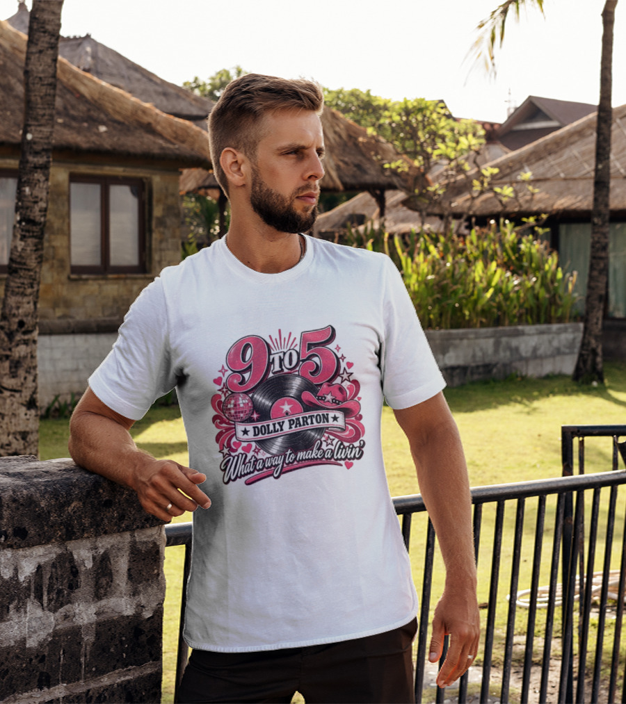 9 To 5 Dolly Parton What A Way To Make A Livin' Disco Cowgirl Hat Vinyl Record T-Shirt