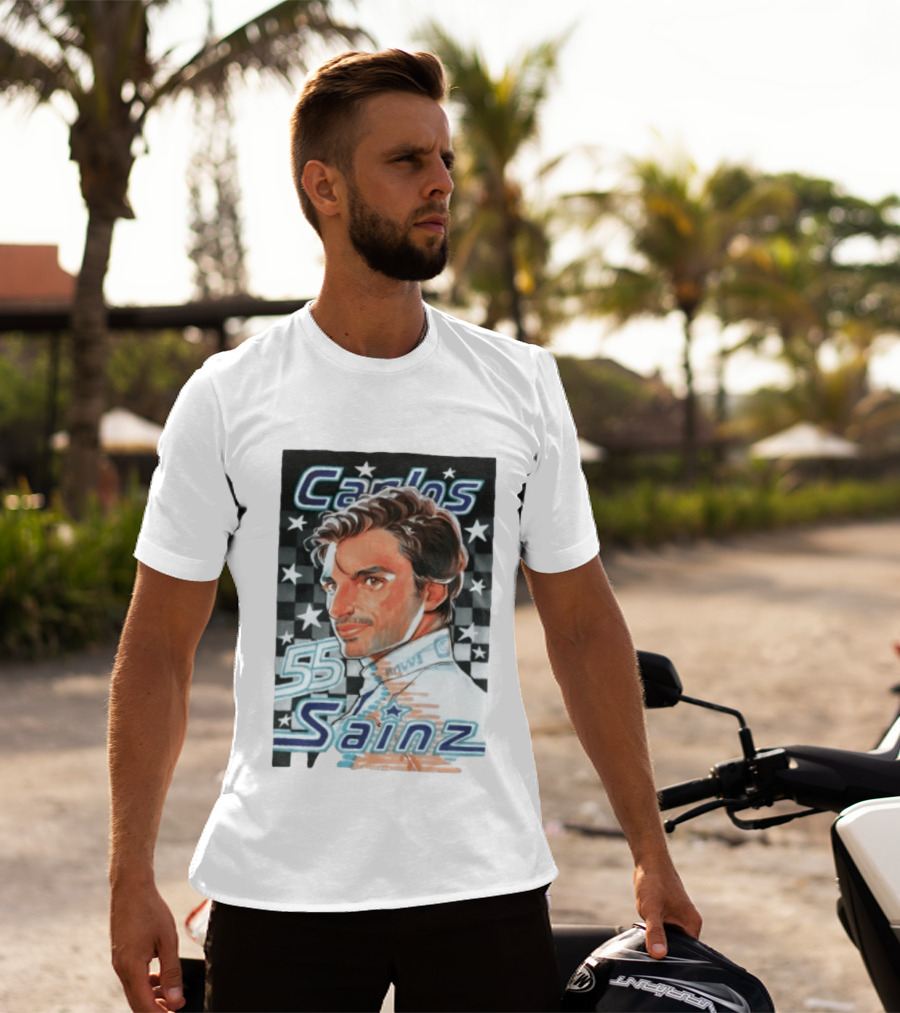 Carlos Sainz No 55 Formula 1 Racing Star Checkerboard T-Shirt