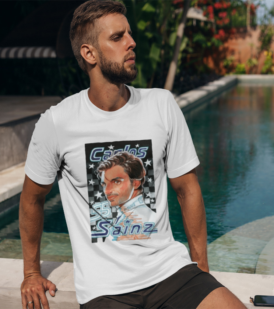 Carlos Sainz No 55 Formula 1 Racing Star Checkerboard T-Shirt